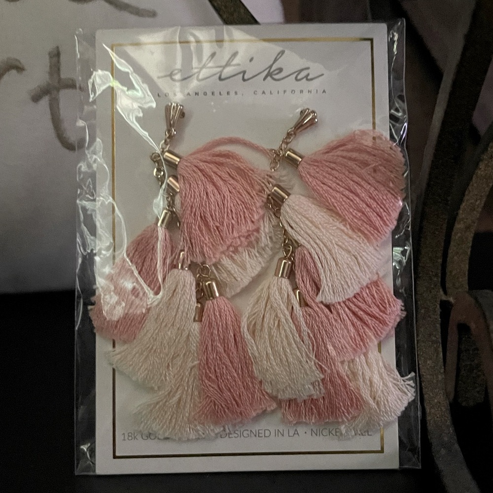 Ettika Pink and Cream dangle earrings, NEW IN PACKAGE